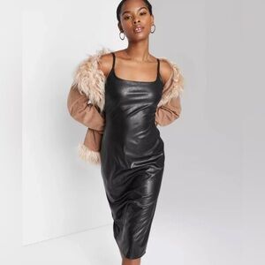 Wild Fable Black Faux Leather Midi Slip Dress - Size XL